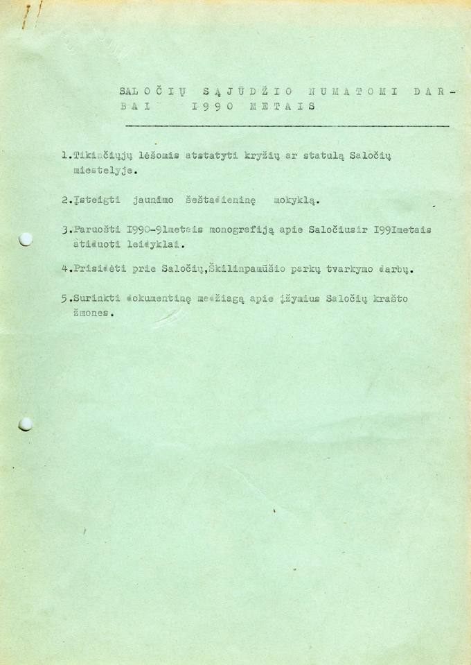 Saločių Sąjūdžio numatomi darbai 1990 metais